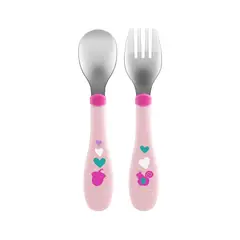 CHICCO - SET CUBIERTOS METAL ROSADO