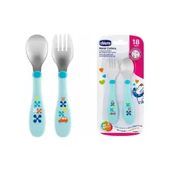 CHICCO - SET CUBIERTO METAL CELESTE