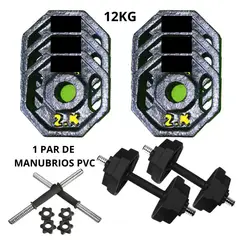 GENERICO - Disco Set Pesas Manubrios Pvc Peso Real 12kg fitness