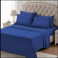 NO LOGO - Juego de sábanas color azul Francia con diseño liso hilos 2500