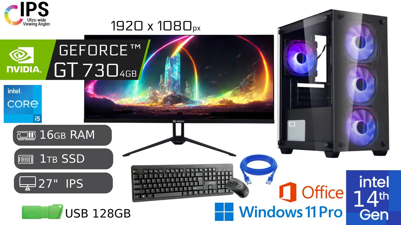 Computadora PC Gamer I5 14va 16GB RAM 1TB SSD Nvidia GeForce 4GB + MONITOR 27 FHD