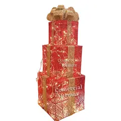GENERICO - Cajas de Regalo Navideñas con Luces Rojo con Lazo de Metal Dorado