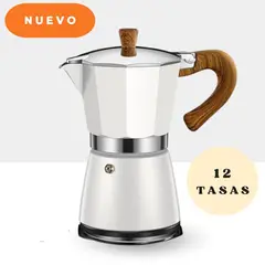 GENERICO - Cafetera Italiana Clásica con Mango de Madera de 670 ML Blanco