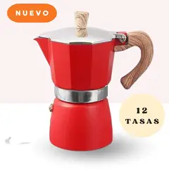 GENERICO - Cafetera Italiana Clásica con Mango de Madera de 670 ML Rojo