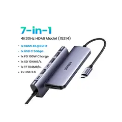 UGREEN - Adaptador USB-C HDMI 4K + 7 EN 1 HUB USB 3.2 Carga 100w MAC Pc SD TF