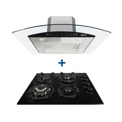 AGHASO - Combo: Encimera 4 hornillas GN + Campana Chimenea touch 60 cm