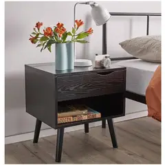 VENTITAS HOME - Velador Vintage Suiza Premium Roble Negro