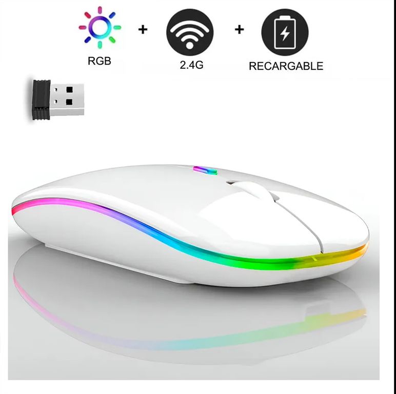 Mouse Inalambrico Recargable RGB Led X2 - Blanco