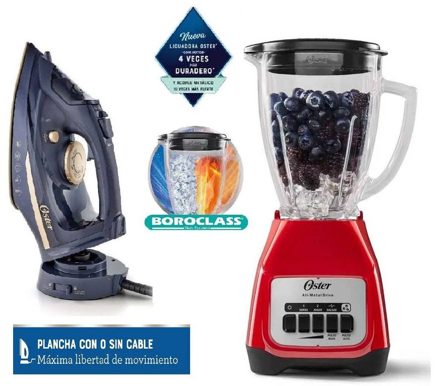 Combo Licuadora 2 Velocidades Rojo y Plancha de vapor 2 en 1