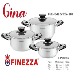 FINEZZA - Set De Ollas De Acero GINA 6 PZAS FZ-605TS-IN