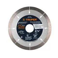 TRUPER - Disco de diamante 4-1/2" corte de porcelanato, disco de concreto