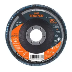TRUPER - Disco flap polifan 4-1/2" laminado grano 80 centro 7/8",