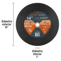 TRUPER - Disco de corte metálico 14" x 2.8 mm, PARA TRONZADORA