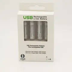 BELICELL - - Pack de 4 Baterías Recargables de Litio AAA USB 900mWh 1.5V