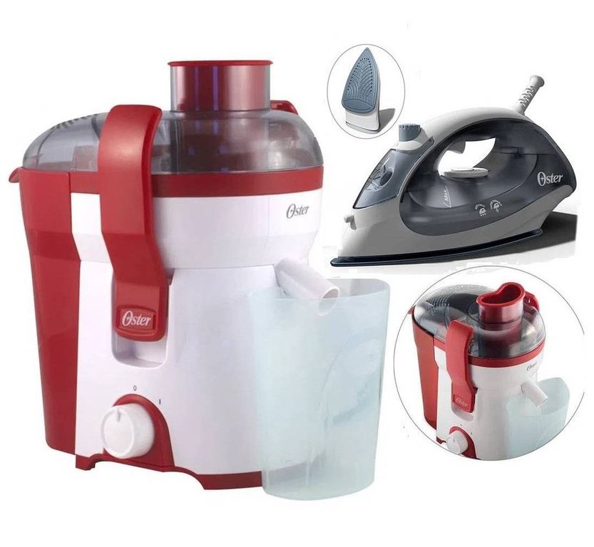 Combo Plancha Compact Azul Niebla y Extractor de jugos 400W Rojo
