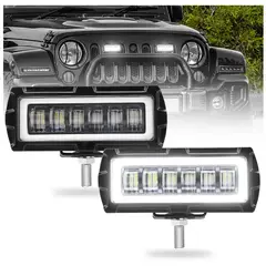 GENERICO - Par De Faro 12 Led Luz Blanco y Ambar con Ojo de Ángel 9D