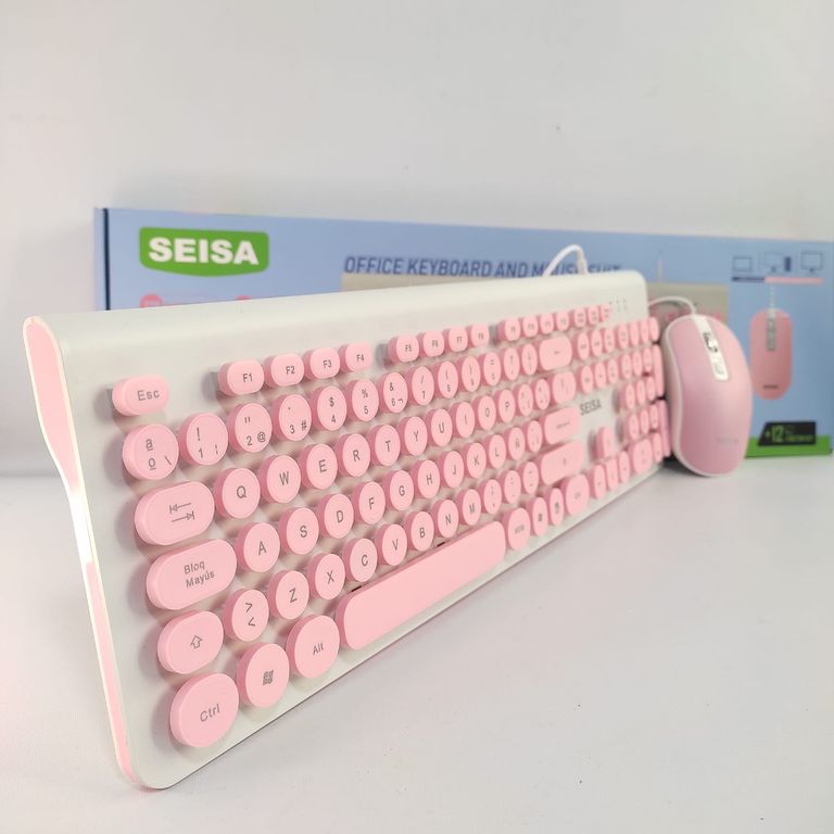 Kit Teclado y Mouse Rosado Alámbrico para Pc Laptop