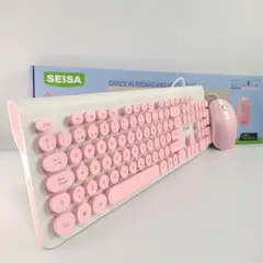 SEISA - Kit Teclado y Mouse Rosado Alámbrico para Pc Laptop