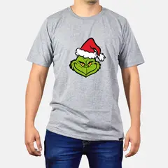 GENERICO - Polo Hombre manga corta diseño Grinch - Gris Melange