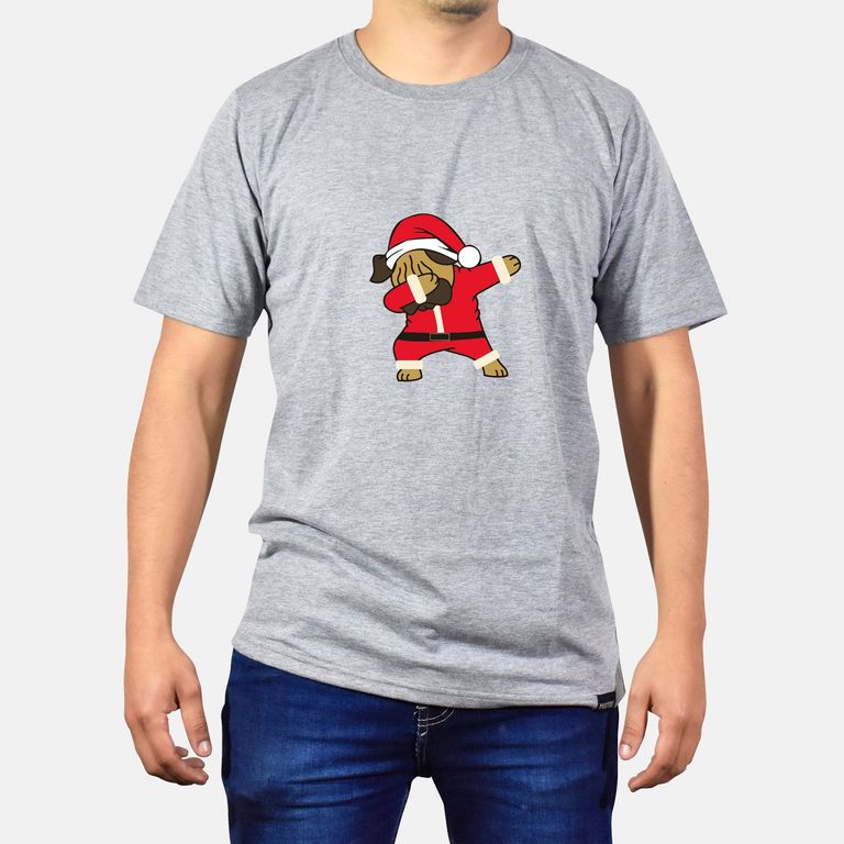 Polo Hombre manga corta diseño Perrito Santa - Gris Melange