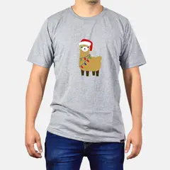 GENERICO - Polo Hombre manga corta diseño Llama - Gris Melange