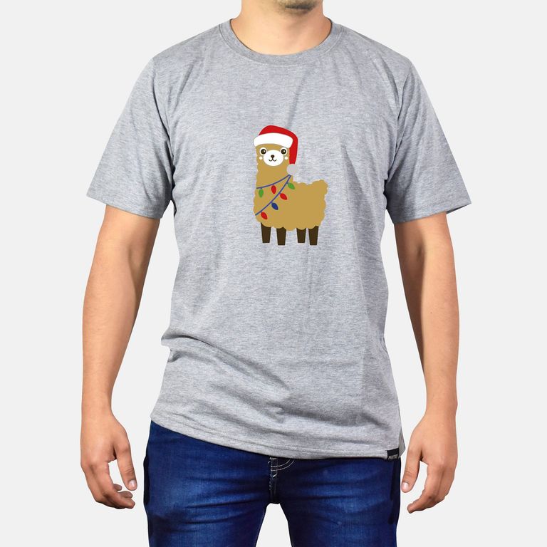 Polo Hombre manga corta diseño Llama - Gris Melange