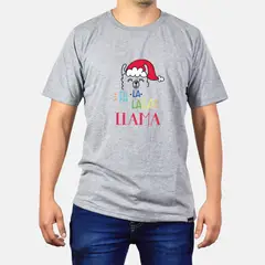 GENERICO - Polo Hombre manga corta diseño Llama FA LA LA - Gris Melange