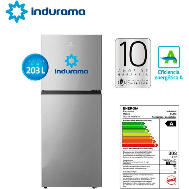 Refrigeradora RI-359 Top Freezer 203L Gris