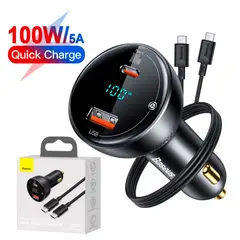 BASEUS - Cargador Auto 100W Carga Rapida Puerto Dual USB Tipo C