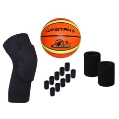 WINSTAR - Kit Básquet Balón 7 Rodillera Muñequeras Prot Dedos Talla L
