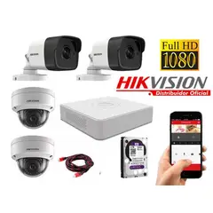 HIKVISION - Kit 4 Cámaras Seguridad IP 2 Megapixeles con Audio ColorVu POE Disco 1TB
