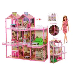 GENERICO - Casa de Muñecas Amoblada 3 Niveles 245 PCS + muñeca