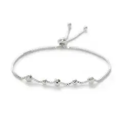 AMBAR JOYERIA - Pulsera de Plata 925 Disco Bolitas Facetadas Regulable Silver