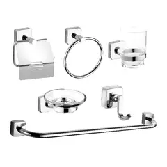 XM - ACCESORIOS PARA BAÑO KIT SET DE 6 PIEZAS CUADRADO – ACERO 304 CROMADO