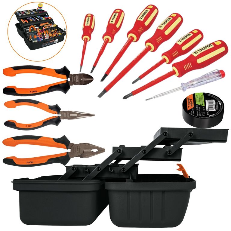 Combo Caja de electricistas, 3 alicates desarmadores 1000v