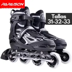 PAPAISON - Patines en Línea Ajustables F08 - Negro - Tallas 31-32-33 ABEC-7 82A con Luces LED Frame de Aluminio