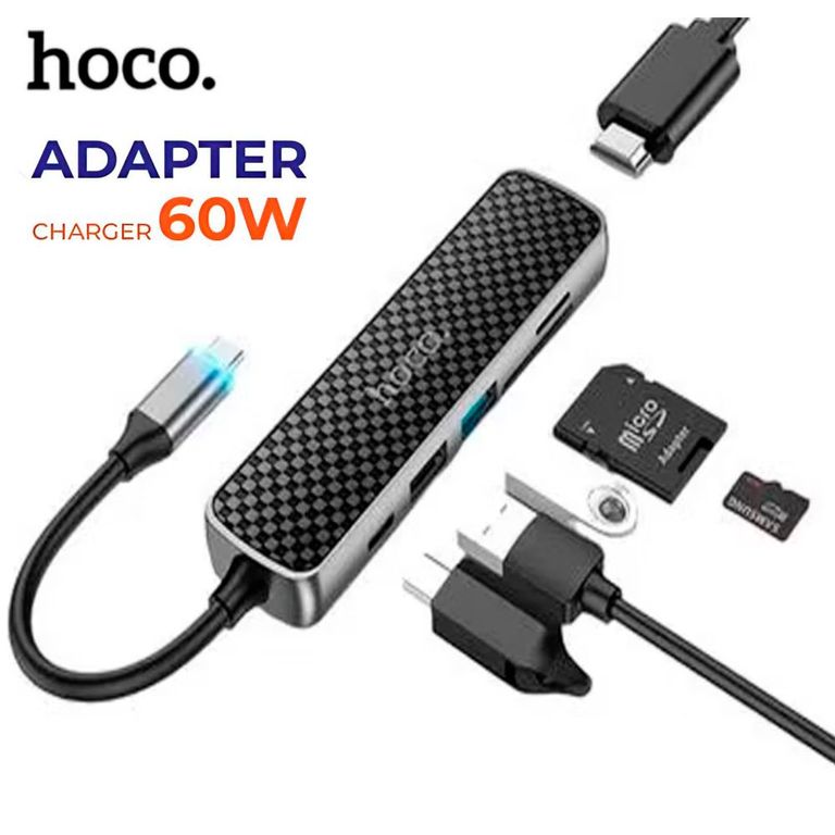 Lector Multipuerto Adaptador Carga 60w 6 En 1 Hb24 Usb-C
