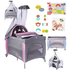 EBABY - Cuna Corral Noa EB780RSD Rosado y Sonajas 6 piezas