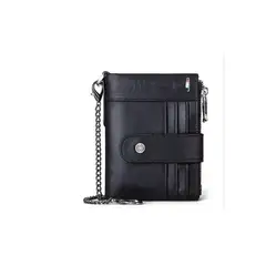 GENERICO - Billetera de Cuero Negro Rayas con Cadena