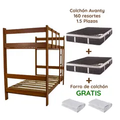 MUEBLES MACRUMO - Combo: Camarote Macrumo Milan Caoba 1.5Plz + 2 Colchones+2 Forros