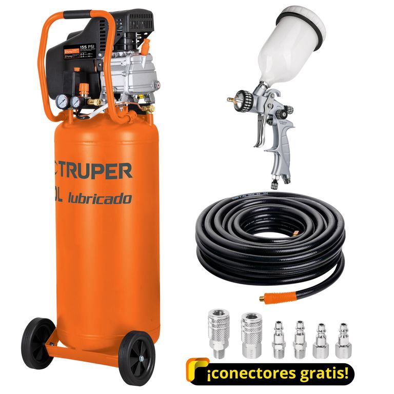 Kit Compresora de aire 80L Pistola profesional para pintar fino acabado manguera de aire