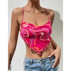 GENERICO - TOP DE TIRANTES TIPO PAÑUELO CON ESTAMPADO TIPO MARMOL