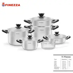 FINEZZA - JUEGO DE OLLAS EN ACERO INOXIDABLE 11 PZAS