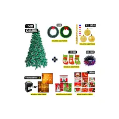 GENERICO - Kit de decoración navideña Oro + Árbol Pino Nevado Frondoso 1.5 M
