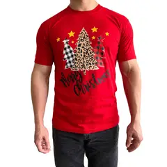 GENERICO - Polo Hombre manga corta diseño Pinos - Gris Rojo