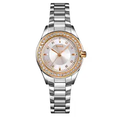 SKMEI - RELOJ 1534 PLATEADO DETALLES DORADOS CORREA ACERO PARA MUJER