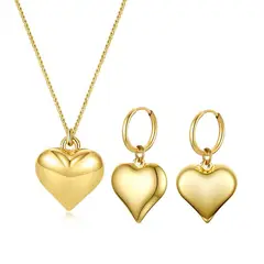 GENERICO - Set Juego Collar y Aretes Corazón Golden Mujer