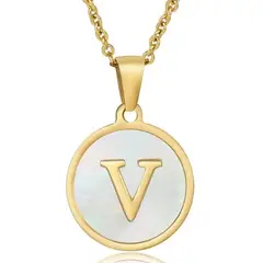 GENERICO - Collar Inicial Nácar con corazón letra V