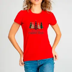 GENERICO - Polo Mujer Manga Corta Pinos Navidad - Nathalie Love It - Rojo