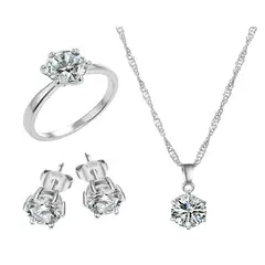 GENERICO - Pack de Joyas Shiny Crystal Collar Aretes y Anillo- Genieka_.